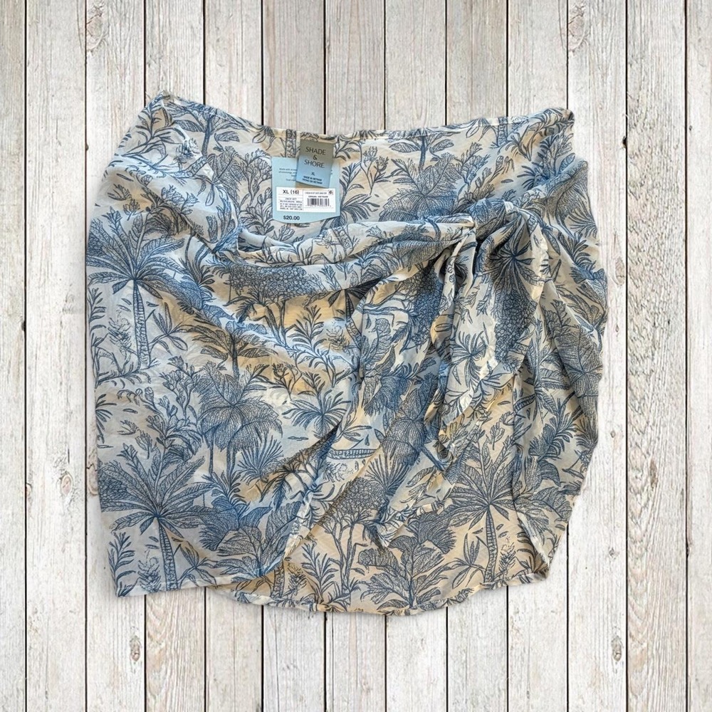 Shade & Shore Tropical Blue White Swim Cover-Up Wrap Sarong Skirt NWT XL